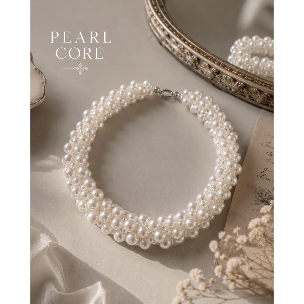 Vintage Faux Pearl Cluster Statement Necklace Cottagecore Bridal Coquette